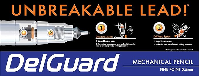 Zebra Pen DelGuard Mechanical Pencil 0.5mm, White Barrel, Resists Lead Breaking, Double Spring Protection, Built-In Eraser, Textured Grip, Refillable, Includes Extra Lead, 1-Pack (58691)