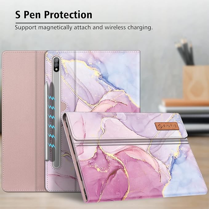 Fintie Case for Samsung Galaxy Tab S8/Tab S7 11 Inch (Model SM-X700/X706/T870/T875/T878) with Built-in S Pen Holder, Multiple Angle Portfolio Business Cover with Pocket Auto Sleep/Wake, Dreamy Marble