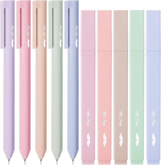 Mr. Pen- Aesthetic Highlighters and Gel Pens, 10 Pack, Assorted Colors Bible Highlighters No Bleed, Colorful Ink Aesthetic 0.5mm Gel Pens, Cute Highlighter Pens