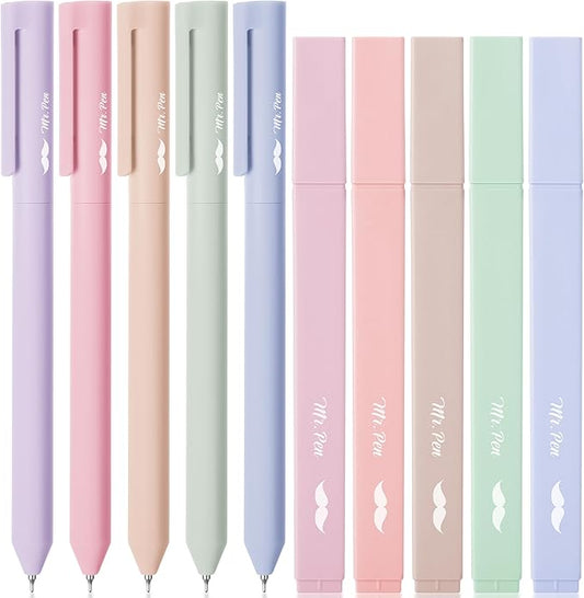 Mr. Pen- Aesthetic Highlighters and Gel Pens, 10 Pack, Assorted Colors Bible Highlighters No Bleed, Colorful Ink Aesthetic 0.5mm Gel Pens, Cute Highlighter Pens
