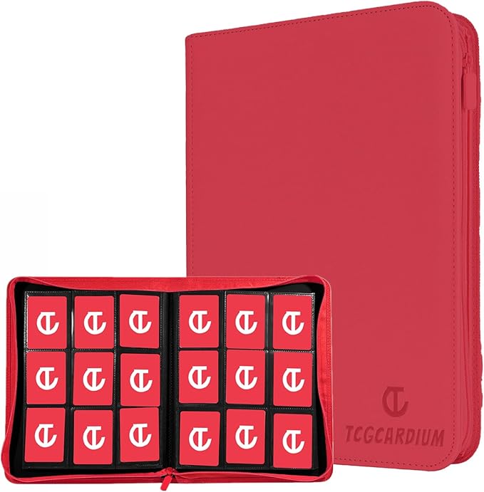 360 Card Binder - Premium Zippered 9-Pocket Trading Card Binder Side-Loading Pages for Ultimate Protection | Holds TCG, MTG, Sports Cards (Red)