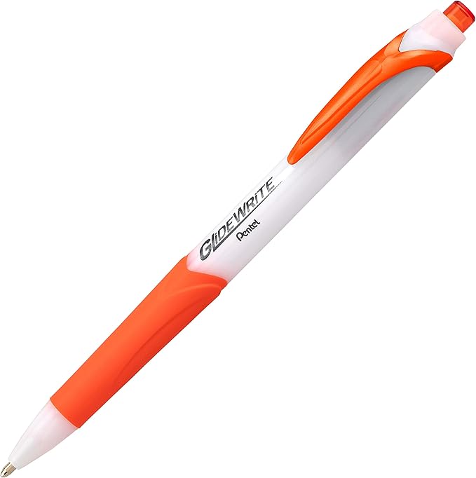 Pentel GlideWrite Ballpoint Pen with TechniFlo Ink, (1.0mm) Medium Line, Orange Ink, Box of 12 (BX910-F)