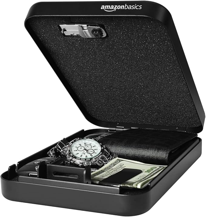 Amazon Basics Portable Security Case Lock Box Safe with Combination Lock for Documents, Valuables and Personal Items, XXL, Black