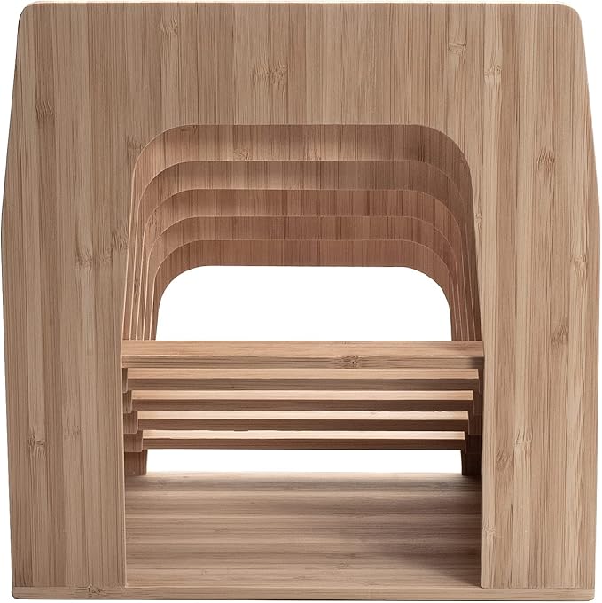 MobileVision Bamboo Desktop Inclined File Folder Organizer and Paper Tray, Upright Sections, Step Sorter, 5 Slots