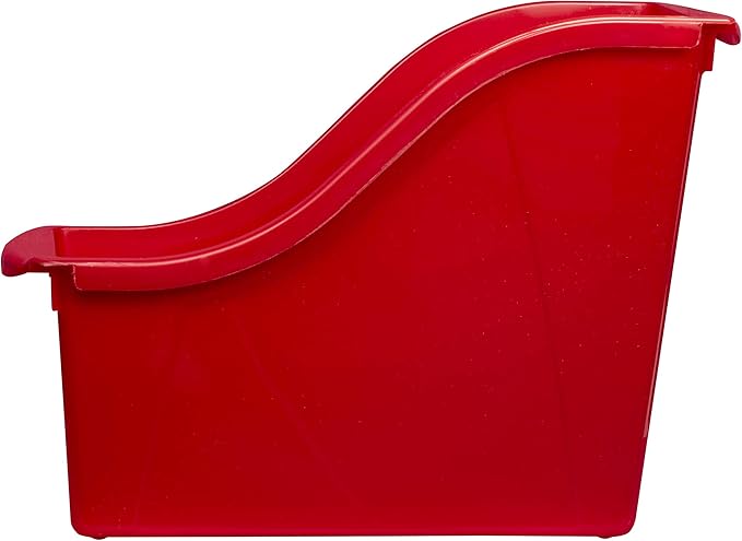 Storex Small Book Bin – Interlocking Plastic Organizer for Home, Office and Classroom, Red, 6-Pack (71109U06C)
