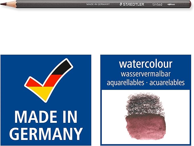 Staedtler Water-Soluble Tinted Graphite Pencils, Watercolor Artist Set, Pre-sharpened, 12 Colors in Metal Tin, 14610T M12