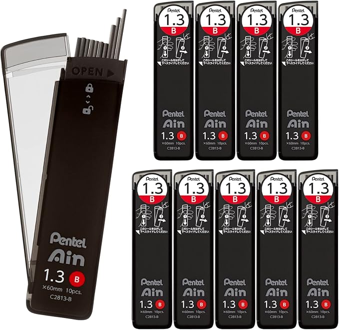 Pentel Ain Mechanical Lead C2813-B 0.05 inch (1.3 mm), B, 10 Pieces