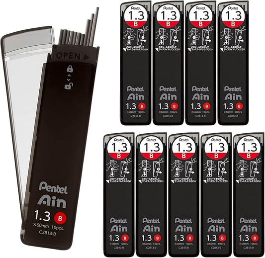 Pentel Ain Mechanical Lead C2813-B 0.05 inch (1.3 mm), B, 10 Pieces