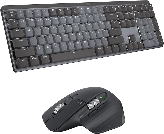 Logitech MX Mechanical Full-Size Illuminated Wireless Keyboard, Tactile Quiet, and MX Master 3S Performance Wireless Bluetooth Mouse Bundle, macOS, Windows, Linux, iOS, Android