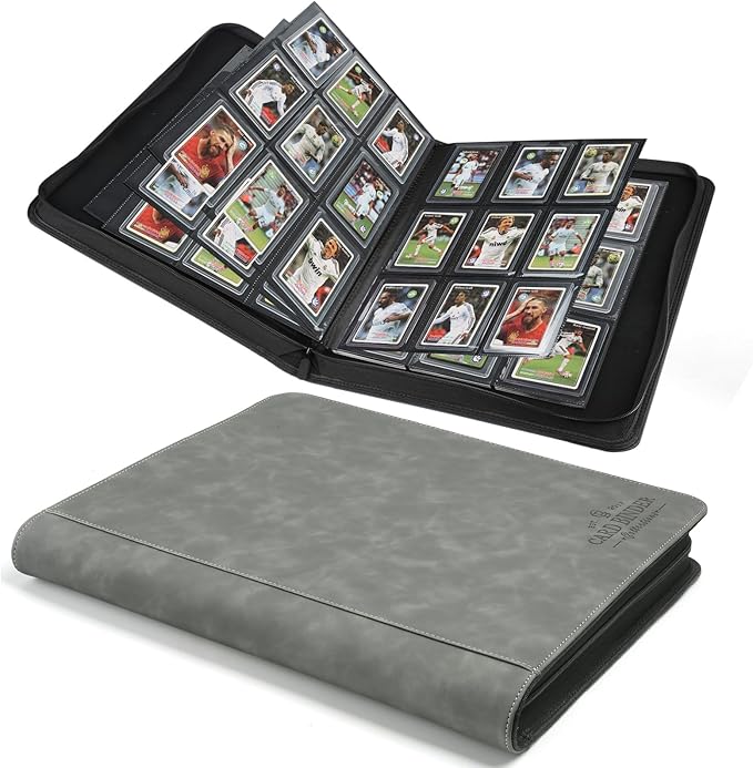 Toploader Binder,Toploader Hard Cases, 9-Pocket Pages Sleeves Hold up 288 Cards.Toploader Card Binder with Sleeves for “3×4” rigid，Card Holder(grey)