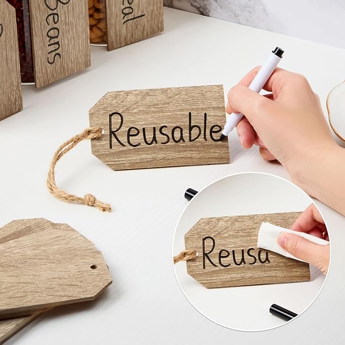 Talented Kitchen Wooden Hanging Basket Tags - Rustic Hanging Jar Labels with Strings - Tie-On Labels for Baskets in Kitchen - Wood Grain Tags for Bins - Natural Wood, Pack of 24, 4.33"x 2.5"