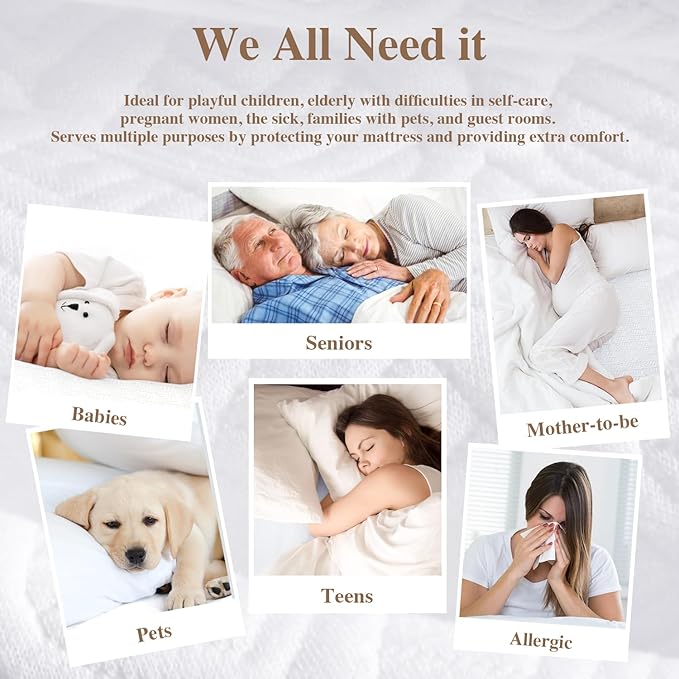 Full Size Mattress Protector, Waterproof Mattress Pad Washable Rayon Mattress Cover Breathable Noiseless Bed Protector 3D Patterns 5" - 21'' Elastic Fitted Deep Pocket(White)