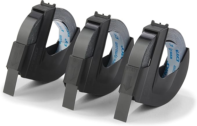 DYMO Self-Adhesive Embossing Labels White Print on Black Tape 3/8-Inch x 9.8-Foot Roll 3 Pack