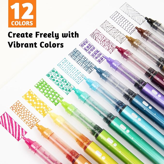 APOGO 12 Colors No Bleed Liquid Ink Pens For Journaling, 0.5mm Fine Point Bible Pens, Quick-Dry and Dispense Ink evenly, Smooth Writing Gel Pens for Bullet Journal and Taking Notes