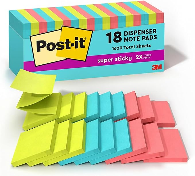 Post-it Super Sticky Pop-up Notes, 3-inch x 3-inch, Supernova Neons Collection, 90 Sheets/Pad, 18 Pads/Pack (R330-18SSMIACP)