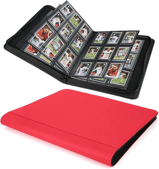 Toploader Binder,Toploader Hard Cases, 9-Pocket Pages Sleeves Hold up 288 Cards.Toploader Card Binder with Sleeves for “3×4” rigid，Card Holder(red)