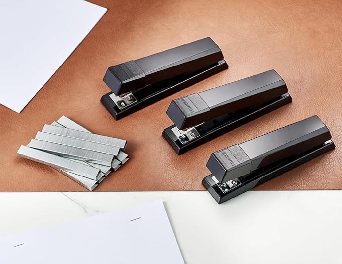 Bostitch Office Stapler, No-Jam Premium for Desktop, Includes 3,750 Staples, Full-Strip, 25 Sheet Capacity, Black, 3 Pack