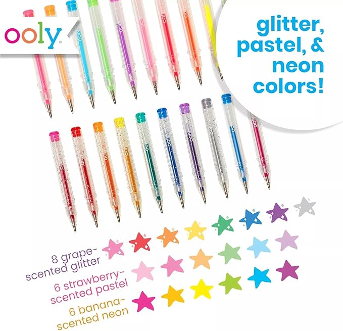 Ooly Scented Mini Doodlers Gel Set of 20 Pens - 20 Mini Glitter, Neon and Pastel Scented Gel Pens for Kids and Adults, Art and Stationery Supplies
