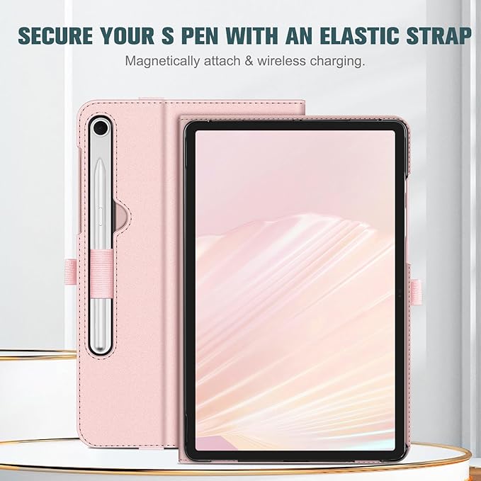 Fintie Case for Samsung Galaxy Tab S10 Lite/ S10 FE/ S9 FE 5G 10.9 Inch/Tab S9 11 Inch with S Pen Holder, Multi-Angle Viewing Protective Cover with Pocket, Auto Sleep/Wake, Rose Gold
