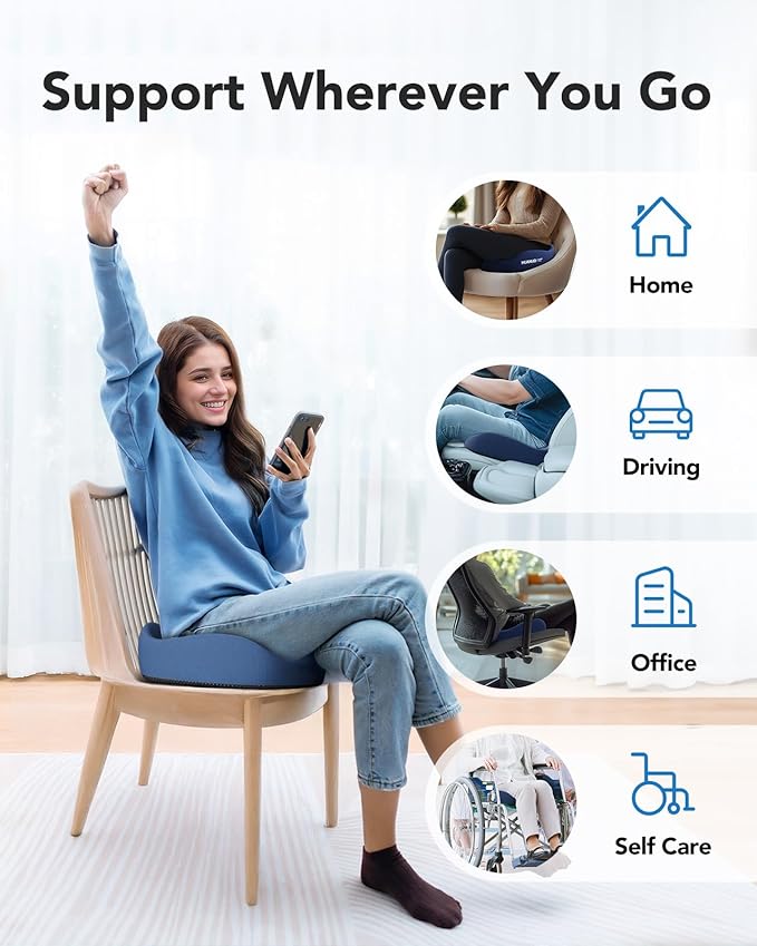 HUANUO Ergonomic Seat Cushion for Office Chair, Extra Large Car Seat Cushion, Tailbone and Back Support, Cooling Gel Enhanced, 4-Zone Pressure Relief Chair Cushions for Office, Car, Wheelchair