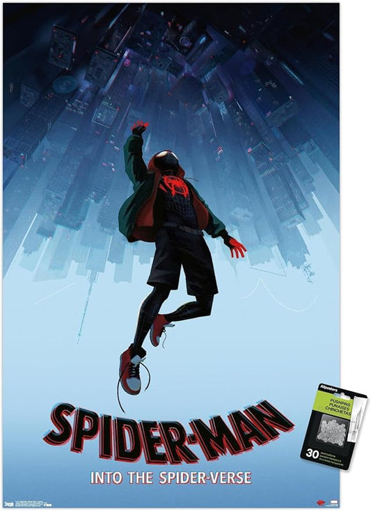 Trends International Marvel Spider-Man - Into The SpiderVerse - Falling Wall Poster, 22.375" x 34", Poster & Pushpin Bundle