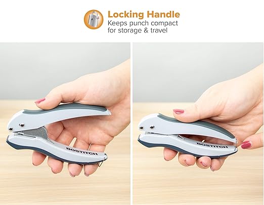 Pack of 5, Bostitch Office EZ Squeeze One-Hole Punch, 10 Sheet Capacity, Lightweight, Gray/Blue (2402)