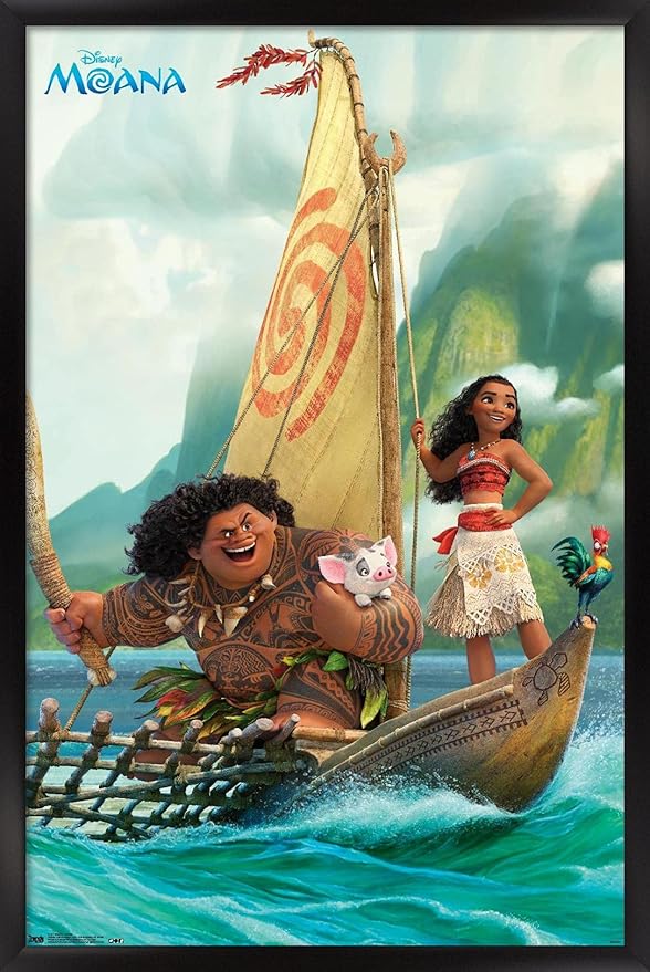 Disney Moana - Group Wall Poster, 22.4L" x 14.7W", Black Framed Version
