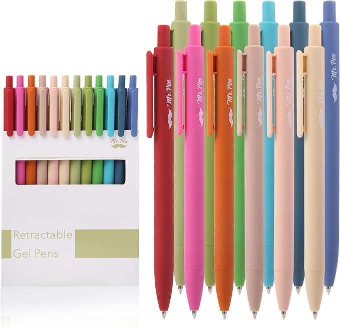 Mr. Pen- 12 Pack Retractable Gel Pens, Vintage & Colorful, Fine Tip 0.7mm