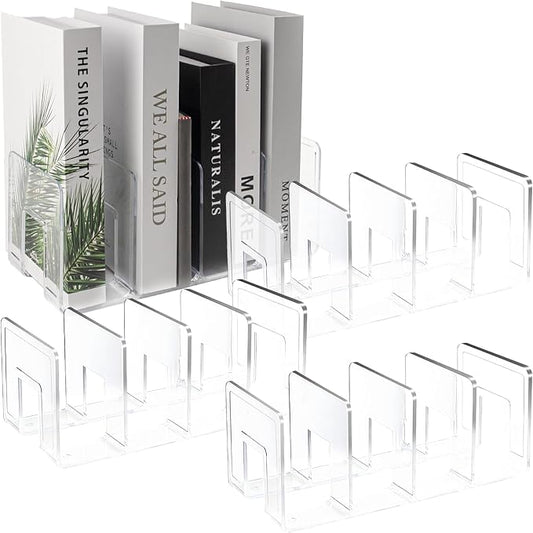 4 Pack Acrylic File Sorter, 4-Section Clear Desktop File Folder Holder Organizer, Thick Office Storage Stand Rack for Book, Envelopes, Mail, Document, Notebook, Binder, Purse, Clutch Divider