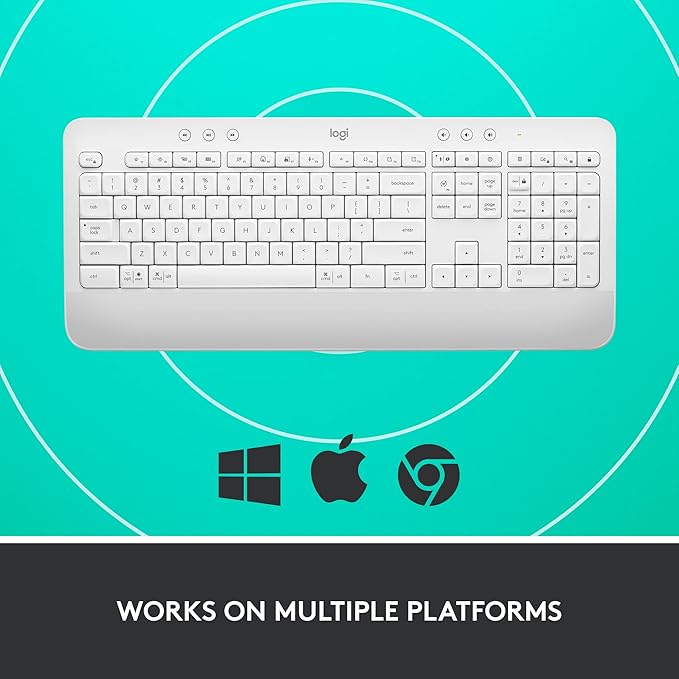 Logitech Signature K650 Comfort Full-Size Wireless Keyboard with Wrist Rest, BLE Bluetooth or Logi Bolt USB Receiver, Deep-Cushioned Keys, Numpad, Compatible with Most OS/PC/Window/Mac - Off White