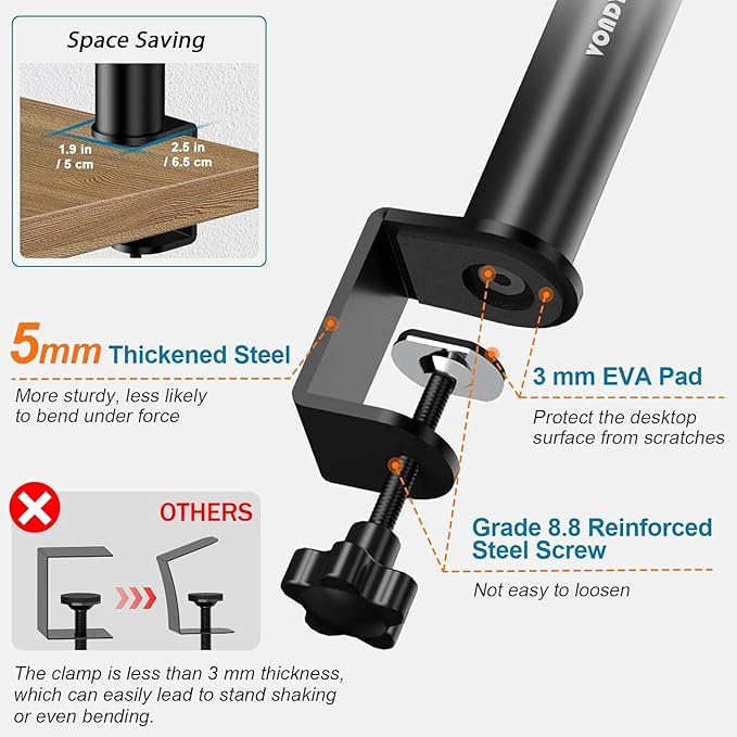 Set of 2 Studio Monitor Stands Desk Clamp Desktop Speaker Stands with Isolation Pads