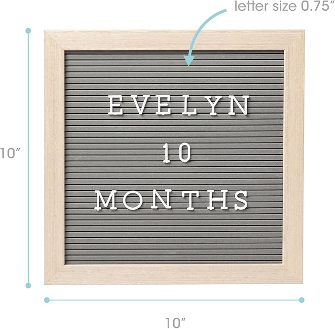 Pearhead Felt Wooden Letterboard Set - Ideal Photo Sharing Prop for Baby Announcements, Milestone Keepsake, Custom Message Board and Shower Gift - Includes 188 Letters, Numbers, and Symbols - Gray