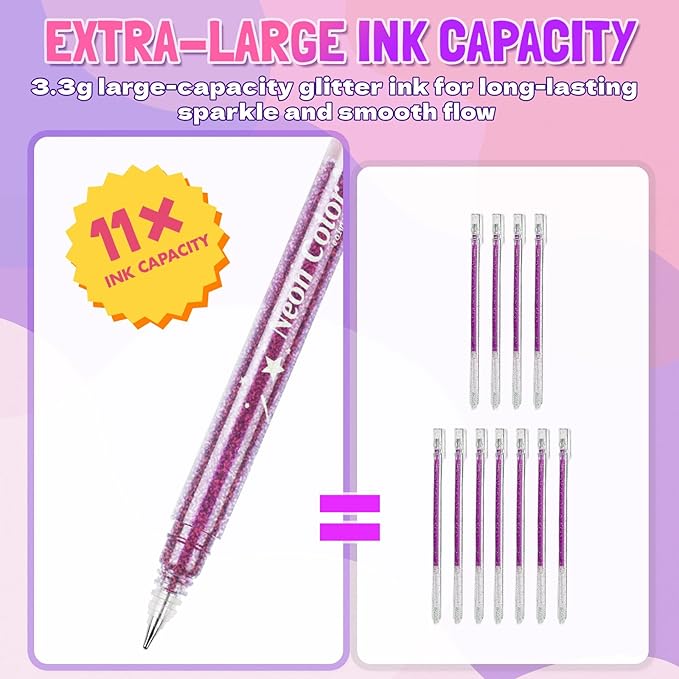 LET'S RESIN PAINT Jumbo Glitter Gel Pen Set,32 colors Metallic Shimmer Glitter Pens for Adult Coloring Books, Scrapbooking,Greeting Cards,DIY Crafts,Capped Sparkly Pens, Non-Toxic & Smooth