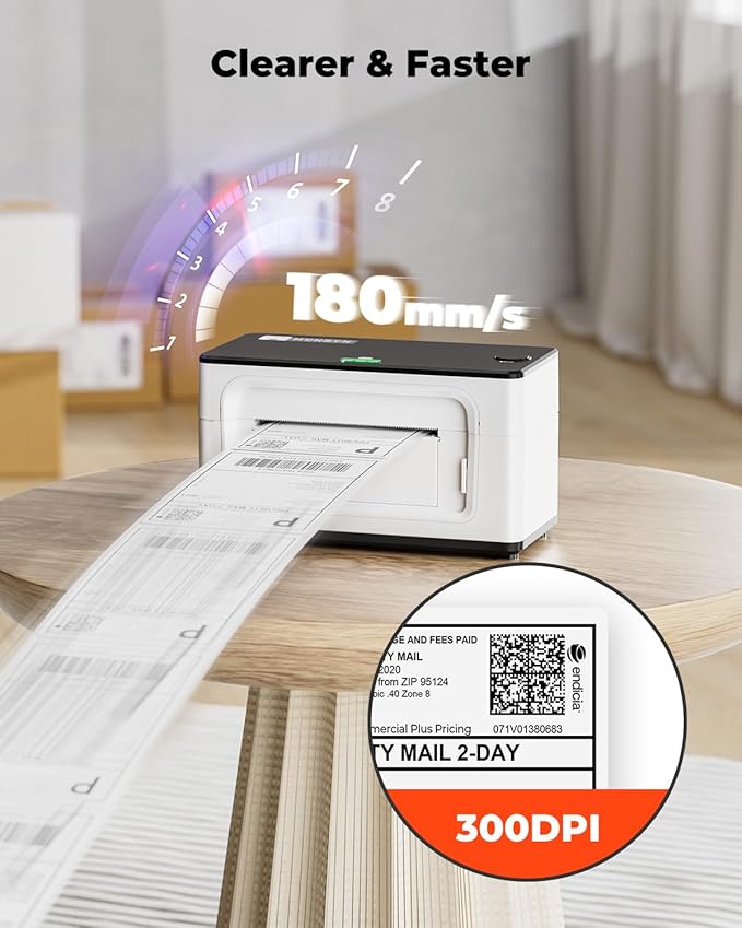 MUNBYN Bluetooth Thermal Label Printer 941BP, Wireless 300DPI 4x6 Shipping Label Printer for Small Business Compatible with Windows, Mac, iPhone, Android, PC, Ebay, Amazon, Shopify, Etsy, USPS (White)
