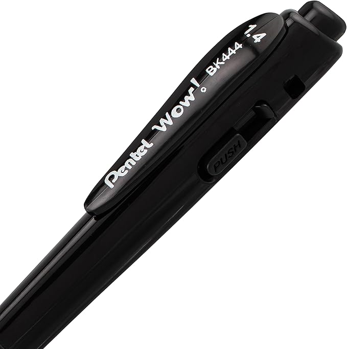 Pentel Wow! Retractable Ballpoint Pen, (1.4mm), Bold Line, Black Ink, Pack of 18 (BK444BP18A)