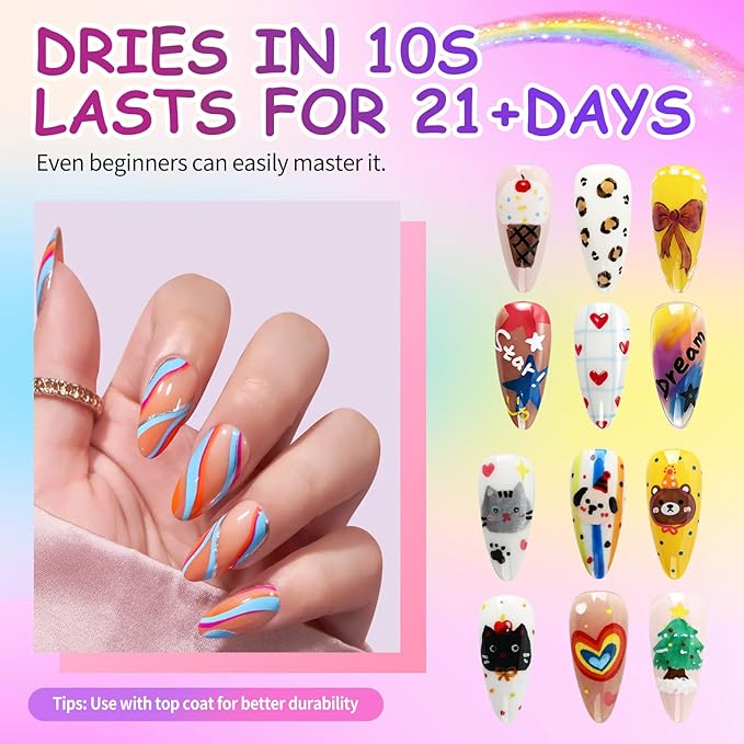 12 Colors Nail Art Pens Set，0.5 MM Nail Polish Pens Set Drawing Painting Point Liner Acrylic Painted Pen Graffiti Nail Dotting Pen Liner Brush for DIY Nail Art Beauty Adorn Manicure Tools