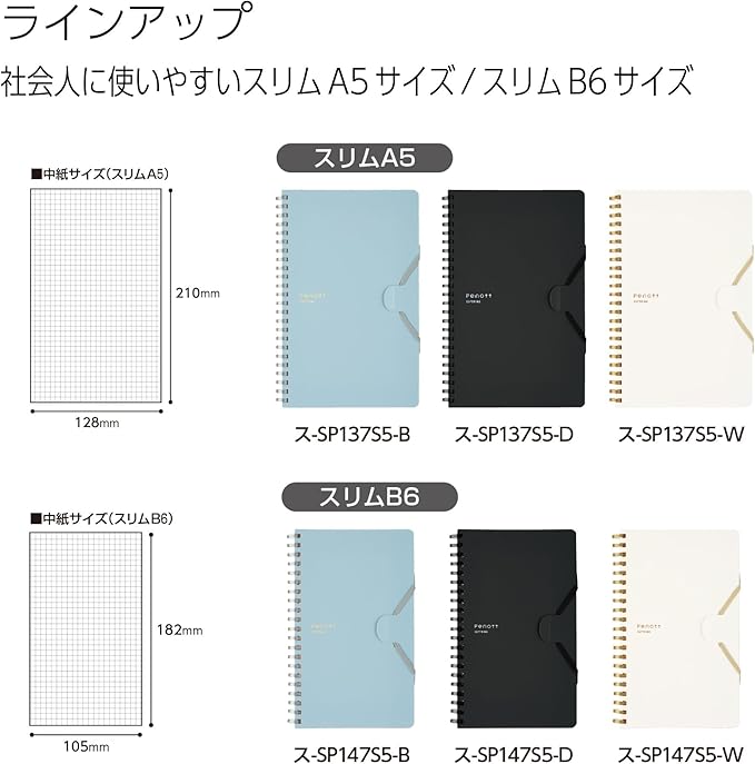 KOKUYO Grid Spiral Journal Notebook, Penott A5 Soft Ring Graph Paper Notebook with 70 Smooth Sheets, 5.7'' x 8.3'' Small Journaling Notebook with Plastic Hardcover, Blue, Japan Import. (SU-SP137S5-B)