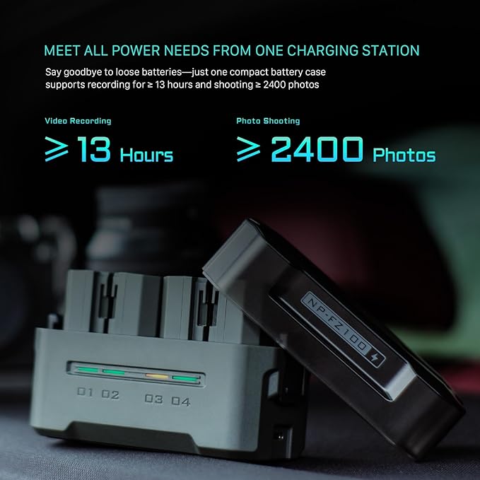 Tilta NP-FZ100 Portable Charging Station - Green | Charge 4 Batteries w/USB-C PD 45W Fast Charge | Safe for A6600, A6700, A7C, A7III, A7IV, A7RIII/IV, A7S Il, FX3,FX30,A1,ZV-E1