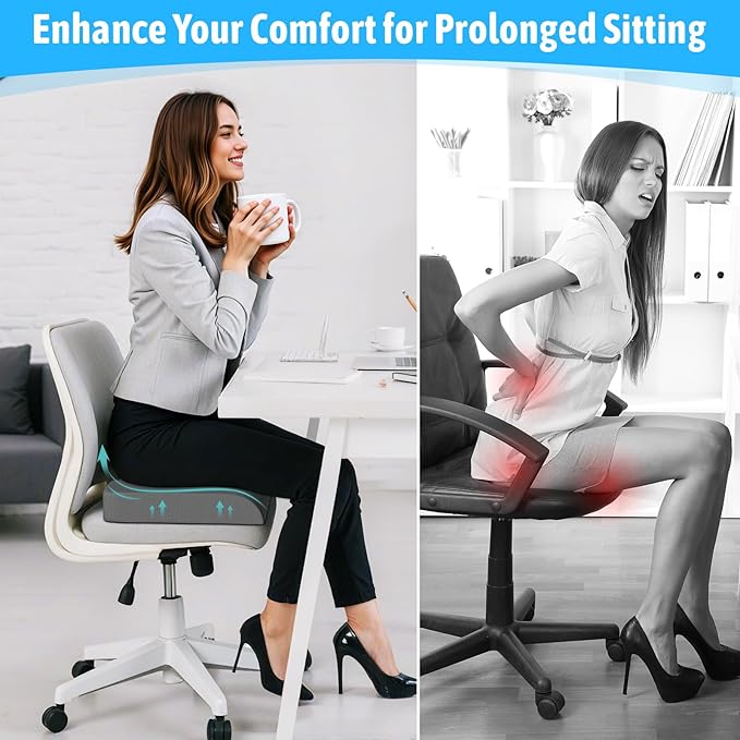 TranquilMoments Seat Cushion, Gel Wheelchair Seat Cushion，Ergonomic Chair Cushions for Office Chairs & Car, Relieve Sciatica, Back and Tailbone Pain, Removable Cover & Non - Slip Bottom, Grey