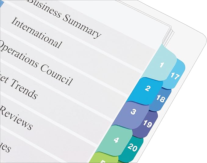 Avery Double Column 24 Tab Dividers for 3 Ring Binders, Customizable Table of Contents, Multicolor Tabs, 1 Set (11321)