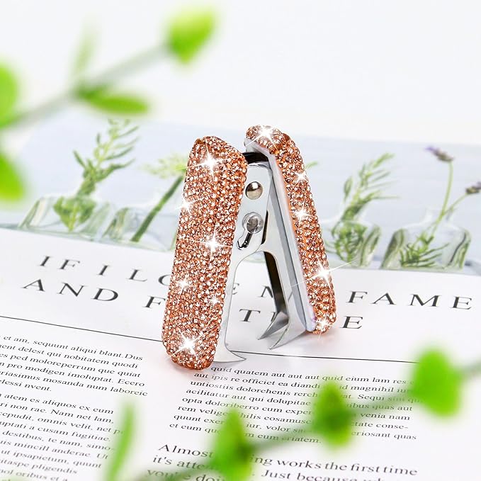Multibey Arylic Staples Remover, Rhinestone Handmade Crystal Staple Removal Tool Staple Puller Metal Jaws Stationery, Dazzling Bling Office Desk Accessory for Office School and Home (Champagne Gold)