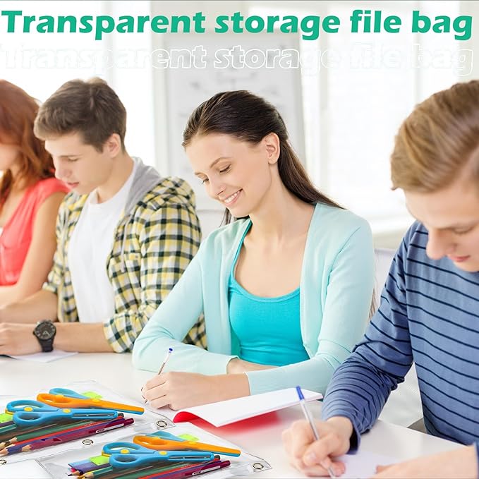 Lincia 6 Pack Clear Pencil Pouch for 3 Ring Binder Pencil Case with Zipper 3 Ring Binder Pocket Insert Bag 10 x 7'' Visible Cash Envelope with Re-enforced Grommet for Office (Clear)