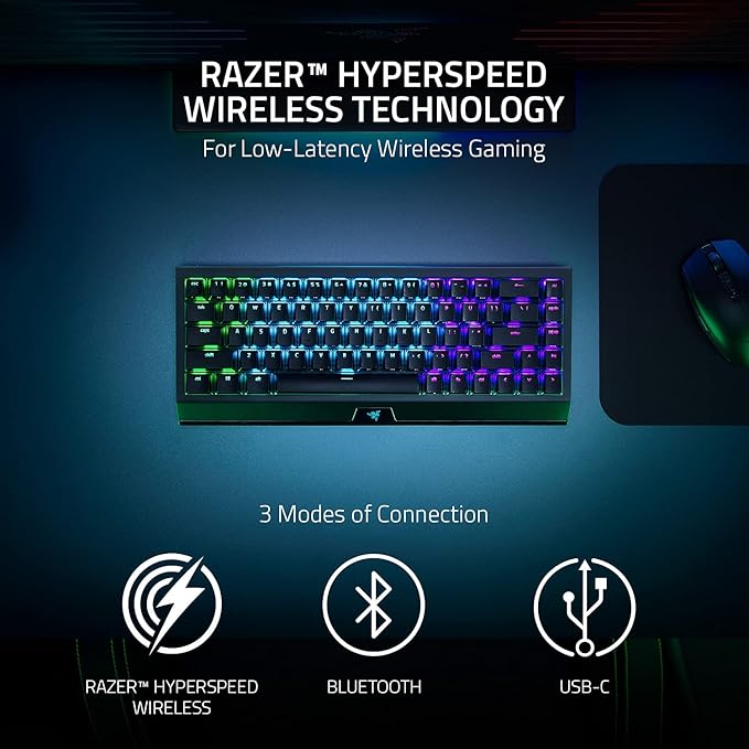 Razer BlackWidow V4 Mini HyperSpeed Wireless Hot Swappable 65% Gaming Keyboard: HyperSpeed Wireless & Bluetooth 5.0 - Orange Switches Tactile & Quiet - Phantom Pudding Keycap(Renewed)