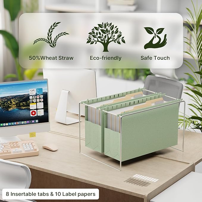 XINGIA Legal Size Hanging File Folders Extra Capacity,4 Inch Expandable Filing Cabinet Folders for Bulky Files,Tax,Contract Storage,Wheat Straw Heavy Duty File Organizer for File Frame,Box,Drawer