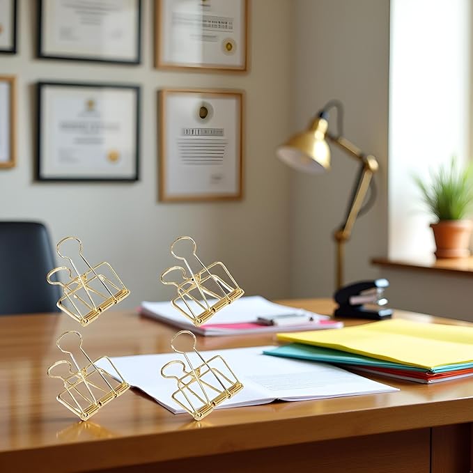 4Pcs Golden Hollow Out Long Tail Wire Binder Clips Paper Binder Clip Large 51mm Binder and Paper Clips Small in Size and Light in Weight, Clamps and Rings, Clamps and Rings