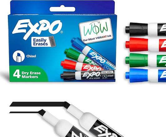 EXPO Low Odor Dry Erase Markers Chisel Tip Assorted Colors 4 Count