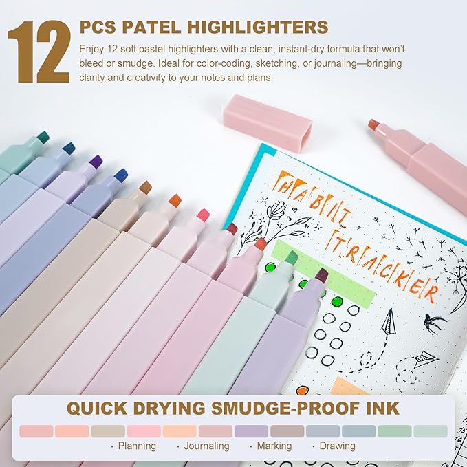 58 PCS Aesthetic School Supplies with Cute Pencil Case,12 Pastel Highlighters, 5 Gel Pens Black Ink，9 Mechanical Pencils for， Student Stationary ，CollegeEssentials Gifts (Green)