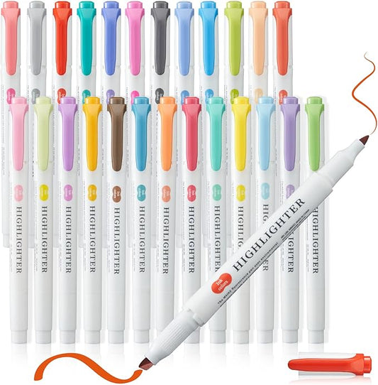 25Pcs Real Mild highlighters Assorted Colors Highlighters, Pastel Highlighter Markers Dual Tip Highlighter Markers Chisel and Fine Tips for Coloring, Underlining, Highlighting (25 colors)