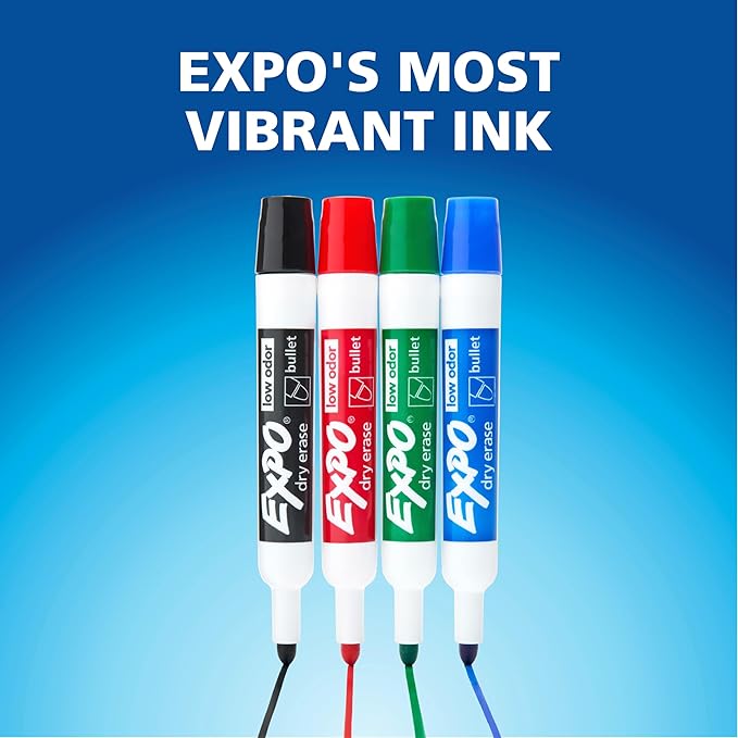 EXPO Low Odor Dry Erase Markers Bullet Tip Blue 12 Count