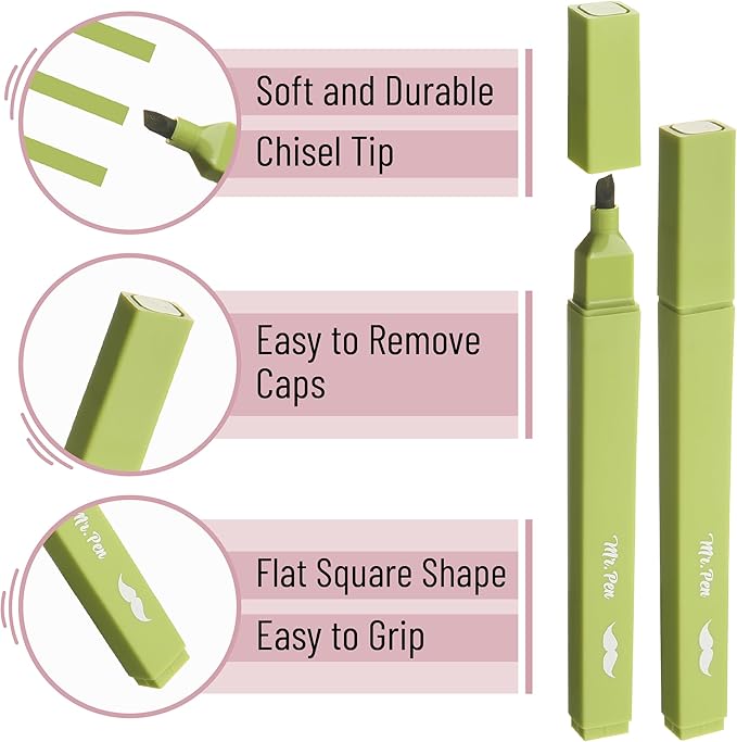 Mr. Pen- Aesthetic Highlighters, 12 pcs, Chisel Tip, Earthy Colors, Cute Highlighters Assorted Colors